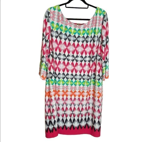 Eliza J Wm’s Sz 20W Rainbow Multi Color Lined Gold Back Zipper Shift Dress - Picture 1 of 6